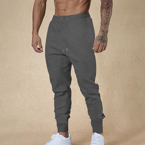 Sweat Pants for MensCasual Cinch Bottoms Slim Fit Joggers with Pockets Warm Exercise Cargo Track Pants - 2