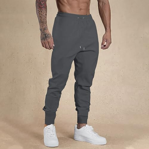 Sweat Pants for MensCasual Cinch Bottoms Slim Fit Joggers with Pockets Warm Exercise Cargo Track Pants - 5