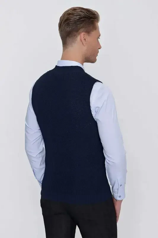 Sweater 01 Slim Fit Navy Blue Sweater Knit - 4