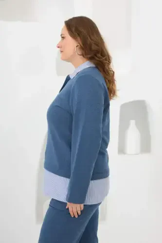 Sweatshirt Plus Size Blue That Looks Like a Shirt - 2