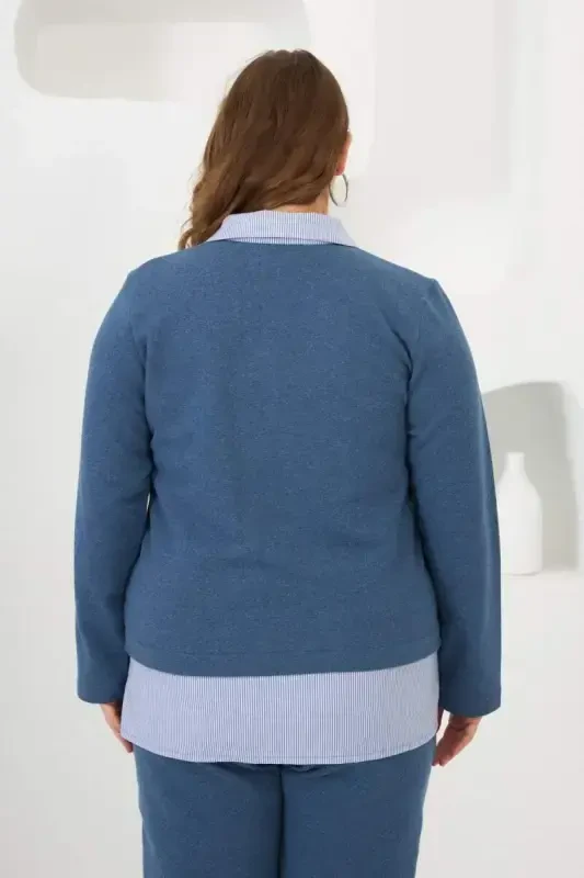 Sweatshirt Plus Size Blue That Looks Like a Shirt - 4