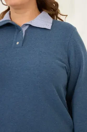Sweatshirt Plus Size Blue That Looks Like a Shirt - 5