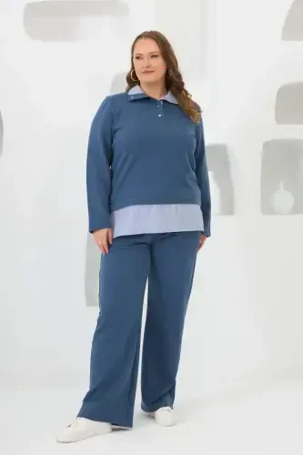 Sweatshirt Plus Size Blue That Looks Like a Shirt - 6
