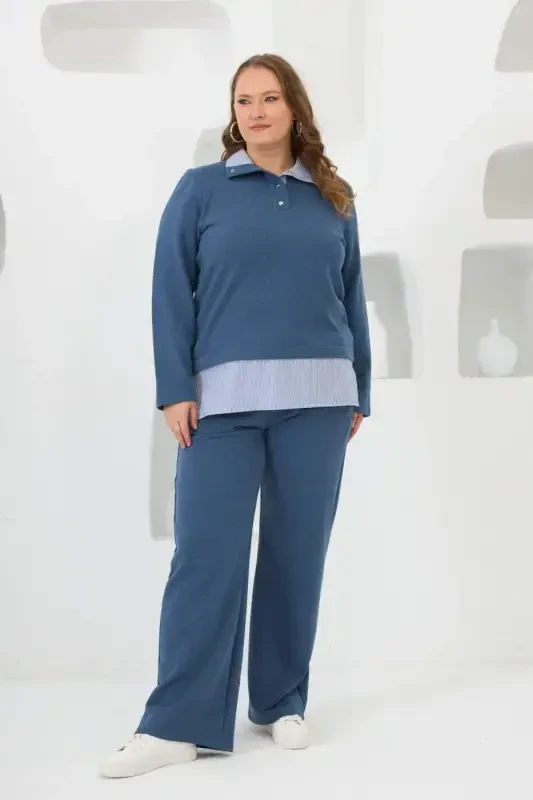 Sweatshirt Plus Size Blue That Looks Like a Shirt - 6