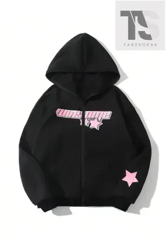 Sweatshirt Zip-Up Hoodie-BLACK STAR - 1