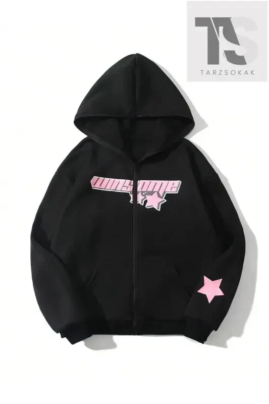 Sweatshirt Zip-Up Hoodie-BLACK STAR - ADRIFT
