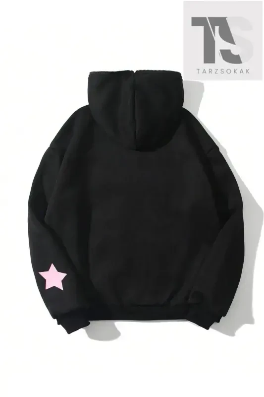 Sweatshirt Zip-Up Hoodie-BLACK STAR - 2