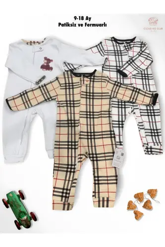 Sweet Berry 100% Cotton 3-Pack Baby Jumpsuit 0-18 Months (UNISEX)-coffee 