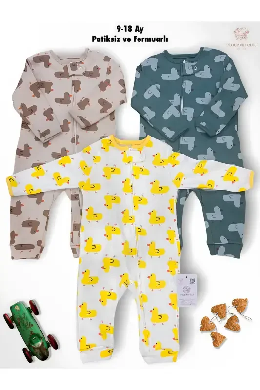 Sweet Ducks 100% Natural Cotton 3-Pack Baby Romper 0-18 Months (UNISEX)-yellow - 1