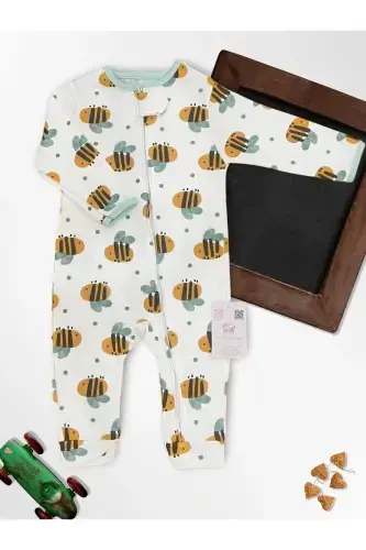 Sweet Honey Bee %100 Natural Cotton 3-Pack Baby Romper 0-18 Months (UNISEX)-yellowwhitemavi - 3