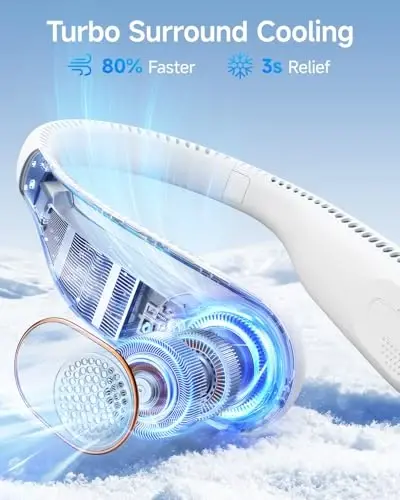 SWEETFULL Portable Neck Fan 360° Cooling Bladeless Personal Fan | No Hair Twisting - 4000mAh USB Rechargeable Wearable Fan for Travel, Birthday Gifts for Men, Women, Mom, and Dad - 3