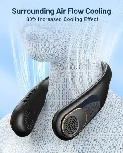 SWEETFULL Portable Neck Fan 360° Cooling Bladeless Personal Fan | No Hair Twisting - 4000mAh USB Rechargeable Wearable Fan for Travel, Birthday Gifts for Men, Women, Mom, and Dad - 3