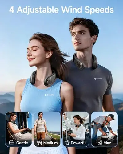 SWEETFULL Portable Neck Fan 360° Cooling Bladeless Personal Fan | No Hair Twisting - 4000mAh USB Rechargeable Wearable Fan for Travel, Birthday Gifts for Men, Women, Mom, and Dad - 4