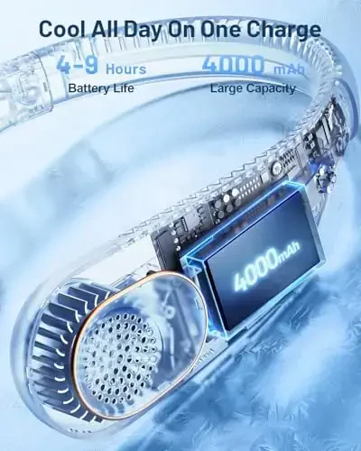 SWEETFULL Портативный шейный вентилятор 360° Cooling Bladeless Personal Fan | No Hair Twisting - 4000mAh USB Rechargeable Wearable Fan for Travel, Birthday Gifts for Men, Women, Mom, and Dad - 5