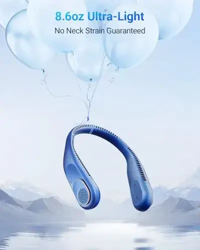 SWEETFULL Portable Neck Fan 360° Cooling Bladeless Personal Fan | No Hair Twisting - 4000mAh USB Rechargeable Wearable Fan for Travel, Birthday Gifts for Men, Women, Mom, and Dad - 6