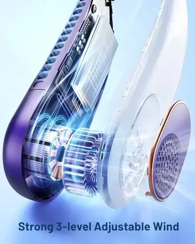 SWEETFULL Portable Neck Fan 360° Cooling Bladeless Personal Fan | No Hair Twisting - 4000mAh USB Rechargeable Wearable Fan for Travel, Birthday Gifts for Men, Women, Mom, and Dad - 4