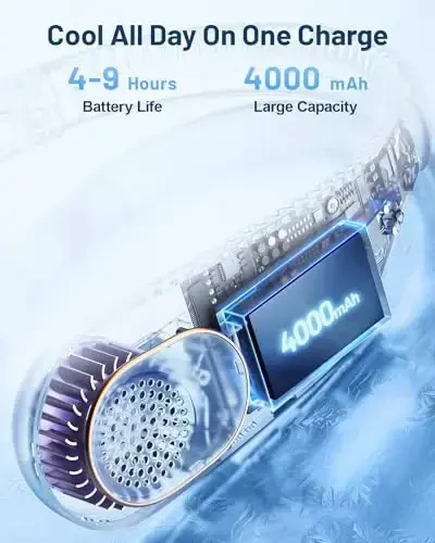 SWEETFULL Portable Neck Fan 360° Cooling Bladeless Personal Fan | No Hair Twisting - 4000mAh USB Rechargeable Wearable Fan for Travel, Birthday Gifts for Men, Women, Mom, and Dad - 5