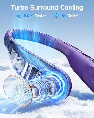 SWEETFULL Portable Neck Fan: 5200mAh Bladeless Personal Fan | 4 Speeds, 20H Max Runtime, No Hair Twist Quiet Wearable Fan for Travel | Birthday Gifts for Men Women Mom Dad - SWEETFULL (1)