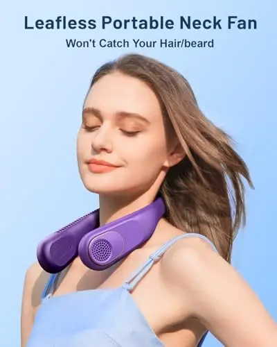 SWEETFULL Portable Neck Fan 360° Cooling Bladeless Personal Fan | No Hair Twisting - 4000mAh USB Rechargeable Wearable Fan for Travel, Birthday Gifts for Men, Women, Mom, and Dad - 2