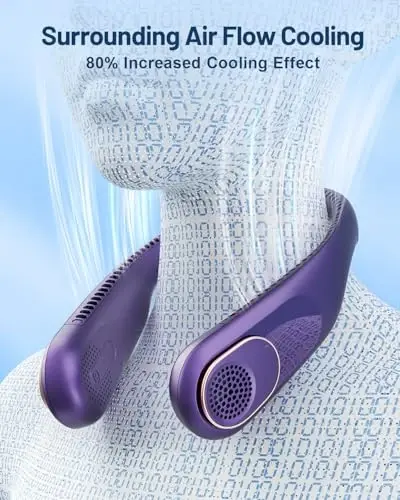 SWEETFULL Portable Neck Fan 360° Cooling Bladeless Personal Fan | No Hair Twisting - 4000mAh USB Rechargeable Wearable Fan for Travel, Birthday Gifts for Men, Women, Mom, and Dad - 3