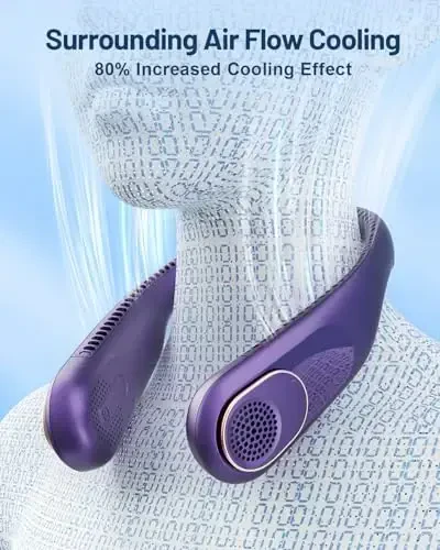 SWEETFULL Portable Neck Fan 360° Cooling Bladeless Personal Fan | No Hair Twisting - 4000mAh USB Rechargeable Wearable Fan for Travel, Birthday Gifts for Men, Women, Mom, and Dad - 3