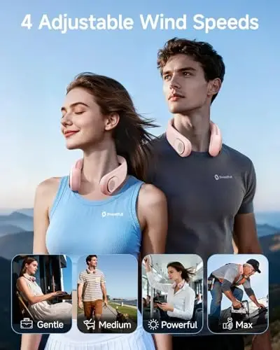 SWEETFULL Portable Neck Fan 360° Cooling Bladeless Personal Fan | No Hair Twisting - 4000mAh USB Rechargeable Wearable Fan for Travel, Birthday Gifts for Men, Women, Mom, and Dad - 1