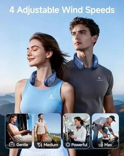 SWEETFULL Portable Neck Fan: 5200mAh Bladeless Personal Fan | 4 Speeds, 20H Max Runtime, No Hair Twist Quiet Wearable Fan for Travel | Birthday Gifts for Men Women Mom Dad - SWEETFULL (1)