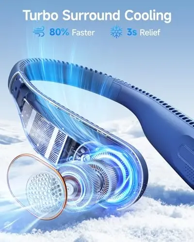 SWEETFULL Portable Neck Fan 360° Cooling Bladeless Personal Fan | No Hair Twisting - 4000mAh USB Rechargeable Wearable Fan for Travel, Birthday Gifts for Men, Women, Mom, and Dad - 3