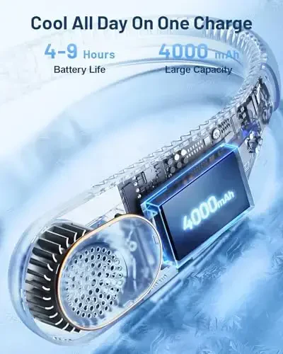 SWEETFULL Portable Neck Fan 360° Cooling Bladeless Personal Fan | No Hair Twisting - 4000mAh USB Rechargeable Wearable Fan for Travel, Birthday Gifts for Men, Women, Mom, and Dad - 5