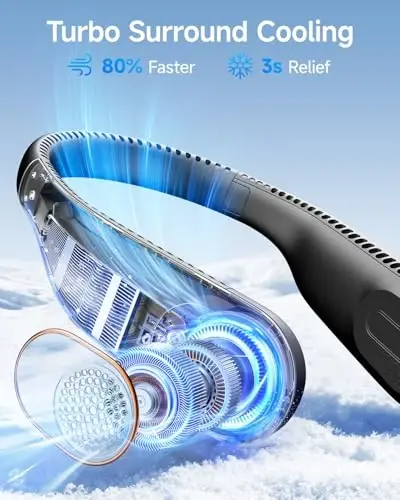 SWEETFULL Portable Neck Fan 360° Cooling Bladeless Personal Fan | No Hair Twisting - 4000mAh USB Rechargeable Wearable Fan for Travel, Birthday Gifts for Men, Women, Mom, and Dad - 5