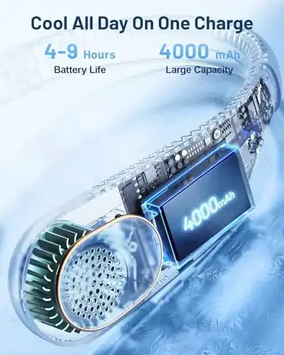 SWEETFULL Portable Neck Fan 360° Cooling Bladeless Personal Fan | No Hair Twisting - 4000mAh USB Rechargeable Wearable Fan for Travel, Birthday Gifts for Men, Women, Mom, and Dad - 5