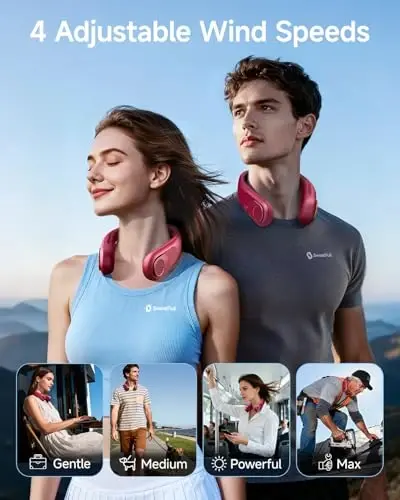 SWEETFULL Portable Neck Fan: 5200mAh Bladeless Personal Fan | 4 Speeds, 20H Max Runtime, No Hair Twist Quiet Wearable Fan for Travel | Birthday Gifts for Men Women Mom Dad - SWEETFULL (1)