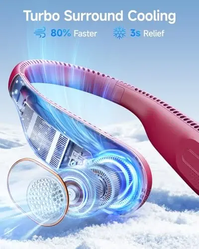 SWEETFULL Portable Neck Fan 360° Cooling Bladeless Personal Fan | No Hair Twisting - 4000mAh USB Rechargeable Wearable Fan for Travel, Birthday Gifts for Men, Women, Mom, and Dad - 3