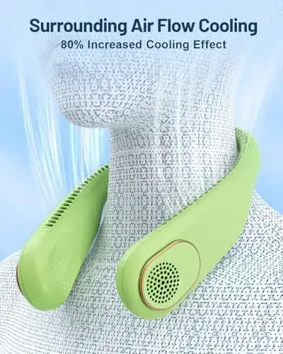 SWEETFULL Portable Neck Fan 360° Cooling Bladeless Personal Fan | No Hair Twisting - 4000mAh USB Rechargeable Wearable Fan for Travel, Birthday Gifts for Men, Women, Mom, and Dad - 3