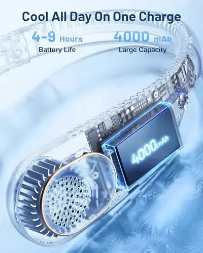 SWEETFULL Portable Neck Fan 360° Cooling Bladeless Personal Fan | No Hair Twisting - 4000mAh USB Rechargeable Wearable Fan for Travel, Birthday Gifts for Men, Women, Mom, and Dad - 5