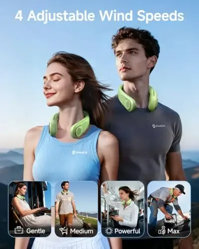 SWEETFULL Portable Neck Fan 360° Cooling Bladeless Personal Fan | No Hair Twisting - 4000mAh USB Rechargeable Wearable Fan for Travel, Birthday Gifts for Men, Women, Mom, and Dad - 1