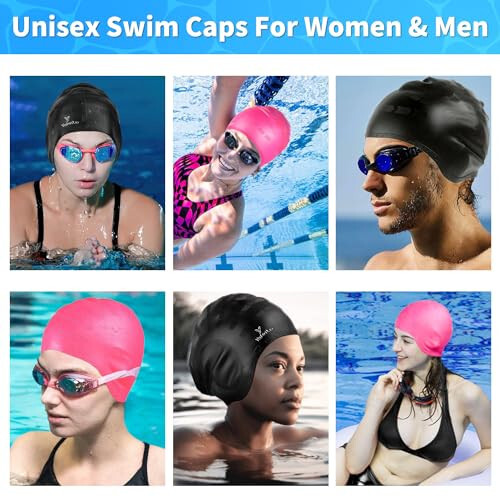 Swim Cap for Women Men - Large Silicone Swimming Cap for Long/Short Hair with 3D Ear Protection, Durable Non-Slip Waterproof Bath Swim Cap with Extra Room for Adults - 7