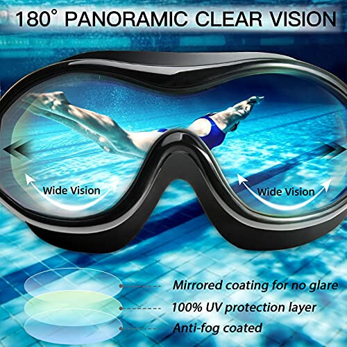 Swim Goggles No Leaking Anti-Fog Pool Goggles Swimming Goggles for Adult Men Women Youth, UV Protection 180° Clear Vision - 5