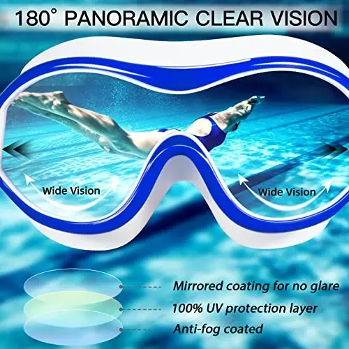 Swim Goggles No Leaking Anti-Fog Pool Goggles Swimming Goggles for Adult Men Women Youth, UV Protection 180° Clear Vision - 5
