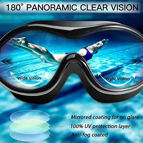 Swim Goggles No Leaking Anti-Fog Pool Goggles Swimming Goggles for Adult Men Women Youth, UV Protection 180° Clear Vision - 5