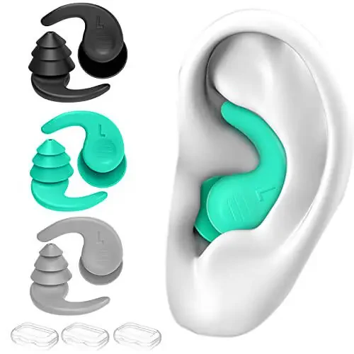 Swimming Ear Plugs for Adults, 3 Pairs Waterproof Reusable Silicone Swim Earplugs for Swimming Surfing Snorkeling Showering and Water Pool, Beach, Ocean (Adults & Teens 14+) - 1