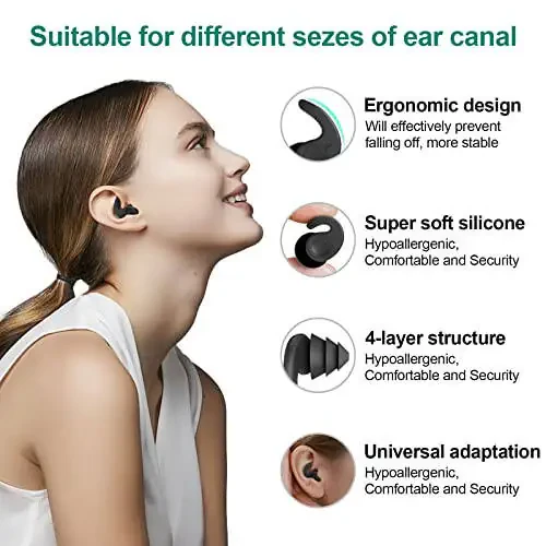 Swimming Ear Plugs for Adults, 3 Pairs Waterproof Reusable Silicone Swim Earplugs for Swimming Surfing Snorkeling Showering and Water Pool, Beach, Ocean (Adults & Teens 14+) - 2