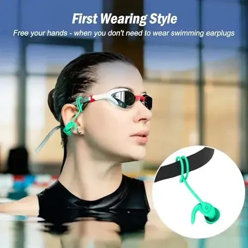 Swimming Ear Plugs for Adults, 4 Pairs Waterproof Reusable Silicone Swim Earplugs with Removable Cord, Perfect for Swimming, Showering, Surfing and Other Water Sports - Two Wearing Styles - 3