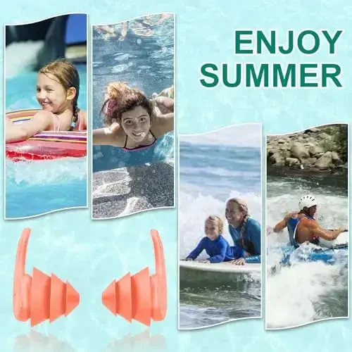 Swimming Ear Plugs for Adults,3 Pairs Waterproof Reusable Silicone Swim Earplugs for Swimming Surfing Snorkeling Showering and Water Pool,Beach,Ocean (Adults & Teens 14+) - 6