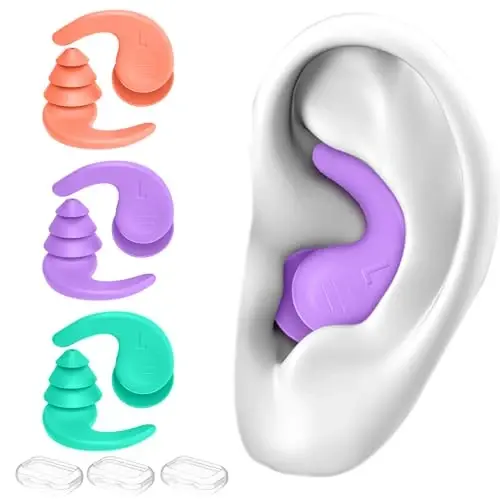 Swimming Ear Plugs for Adults,3 Pairs Waterproof Reusable Silicone Swim Earplugs for Swimming Surfing Snorkeling Showering and Water Pool,Beach,Ocean (Adults & Teens 14+) - 1