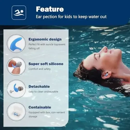 Swimming Ear Plugs for Adults,3 Pairs Waterproof Silicone Reusable Swim Earplugs for Swimming Surfing Diving Showering, Recommended for 12 Years Olds up - 4