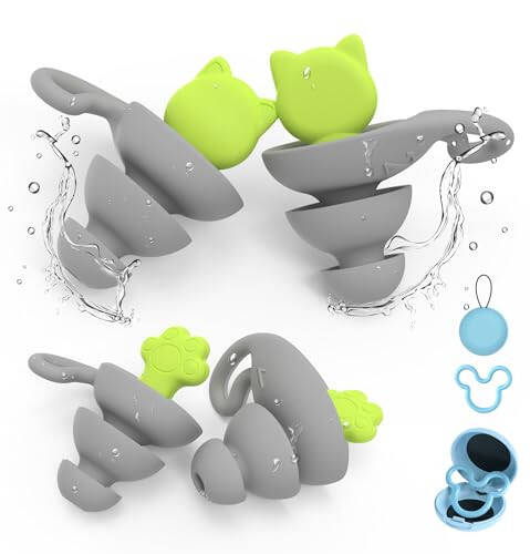 Swimming Ear Plugs for Kids, 2 Pairs/Sizes Reusable Waterproof Earplugs for Child(6-12yrs)/Small Ears, Silicone Children Swim Ear Plugs for Swimming, Bathing, Showering, Surfing, Water Sports(Gray+Gray) - 1