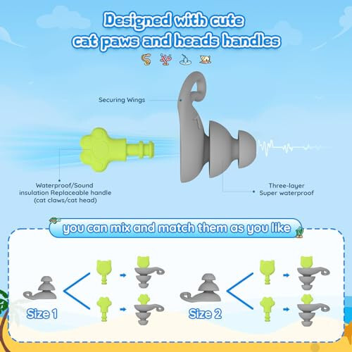 Swimming Ear Plugs for Kids, 2 Pairs/Sizes Reusable Waterproof Earplugs for Child(6-12yrs)/Small Ears, Silicone Children Swim Ear Plugs for Swimming, Bathing, Showering, Surfing, Water Sports(Gray+Gray) - 2