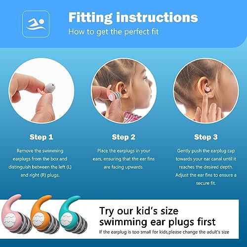 Swimming Ear Plugs for Kids, 3 Pairs Waterproof Silicone Swim Earplugs for Swimming Surfing Diving Showering for 4-12 Years Olds Children and Small Ear Teens (Light Pink, Cyan, Orange) - 2