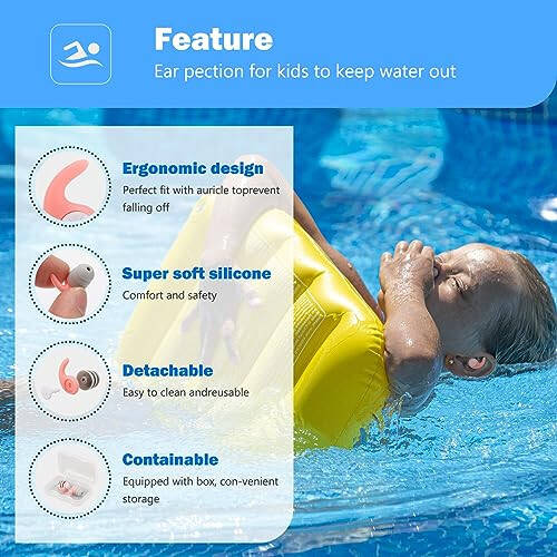 Swimming Ear Plugs for Kids, 3 Pairs Waterproof Silicone Swim Earplugs for Swimming Surfing Diving Showering for 4-12 Years Olds Children and Small Ear Teens (Light Pink, Cyan, Orange) - 4